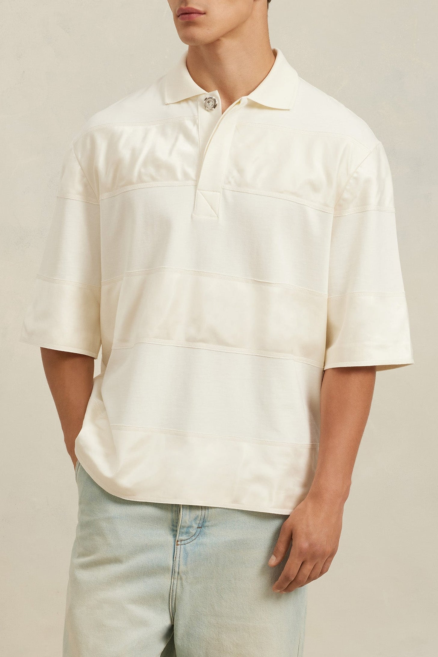 Polo Ami x Antoine Dupont à rayures ton sur ton - Ivory