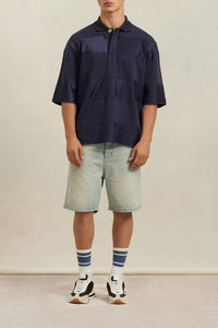 Polo Ami x Antoine Dupont à rayures ton sur ton - Night Blue