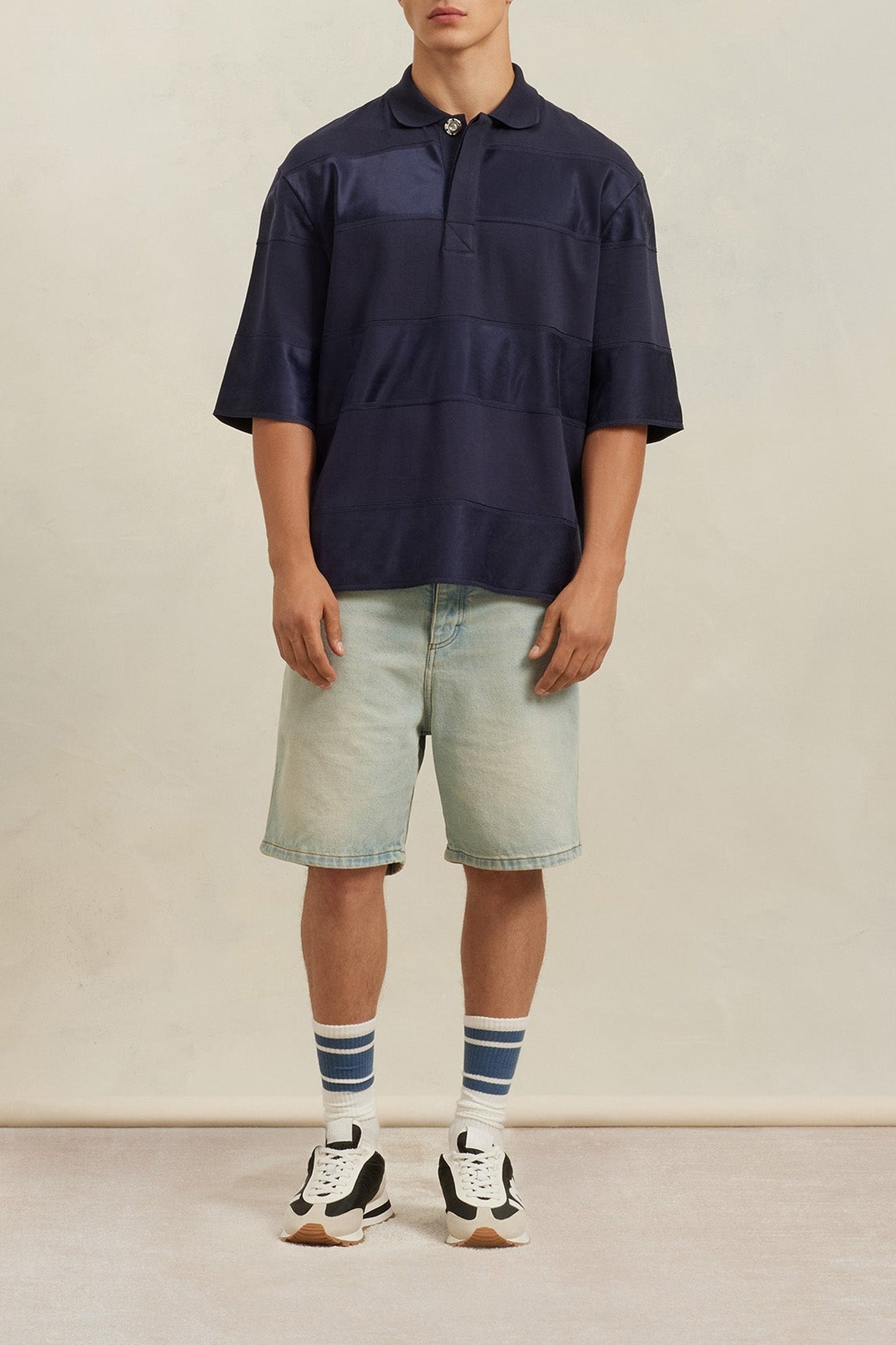 Polo Ami x Antoine Dupont à rayures ton sur ton - Night Blue