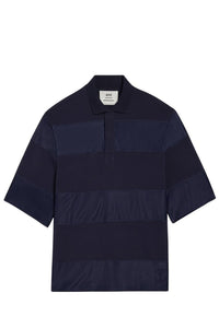 Polo Ami x Antoine Dupont à rayures ton sur ton - Night Blue