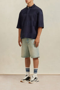 Polo Ami x Antoine Dupont à rayures ton sur ton - Night Blue