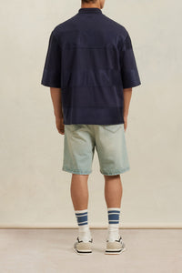 Polo Ami x Antoine Dupont à rayures ton sur ton - Night Blue