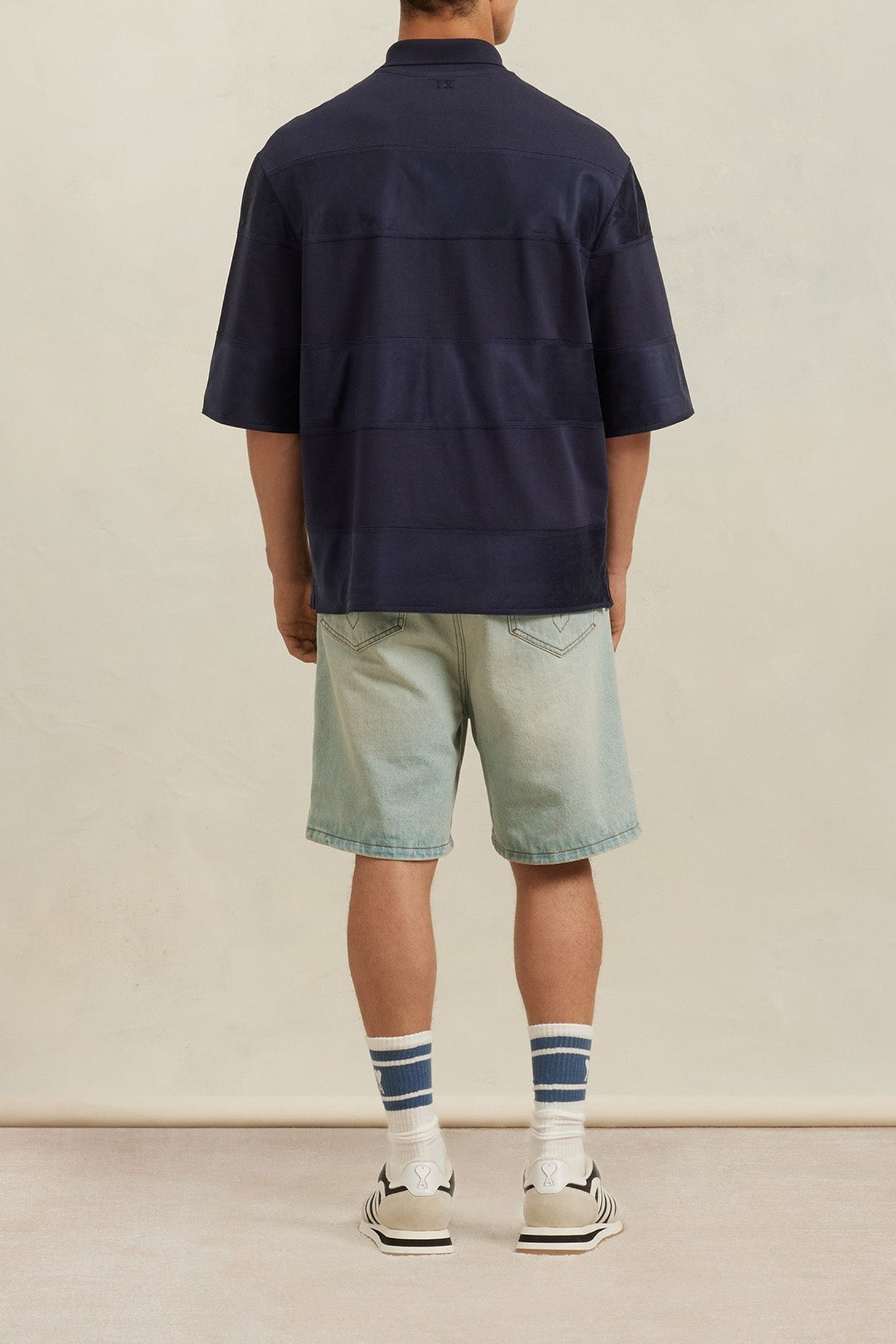 Polo Ami x Antoine Dupont à rayures ton sur ton - Night Blue