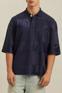 Polo Ami x Antoine Dupont à rayures ton sur ton - Night Blue