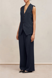 Gilet à poches passepoilées en laine - Night Blue