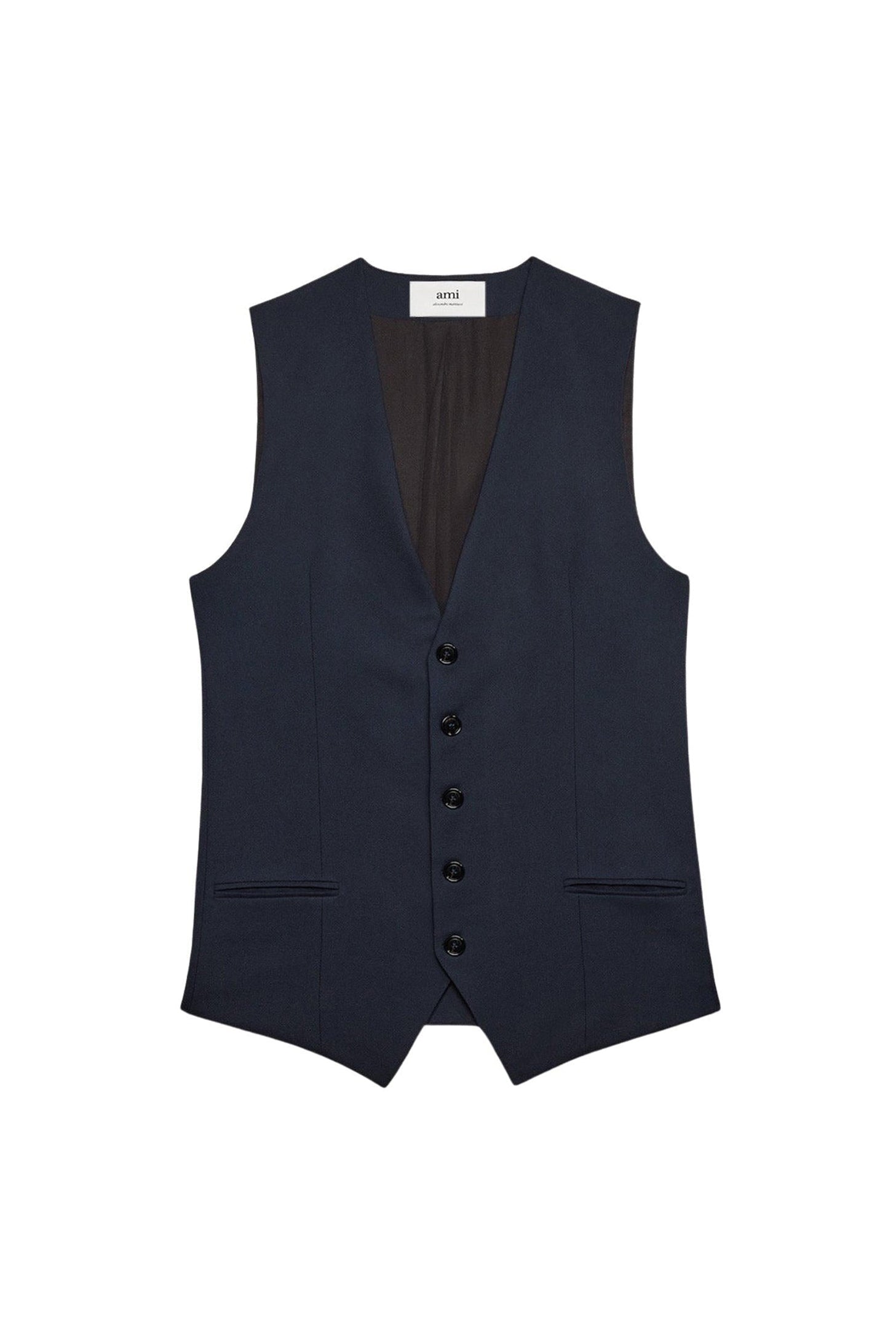 Gilet à poches passepoilées en laine - Night Blue