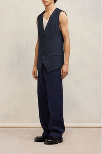 Gilet à poches passepoilées en laine - Night Blue