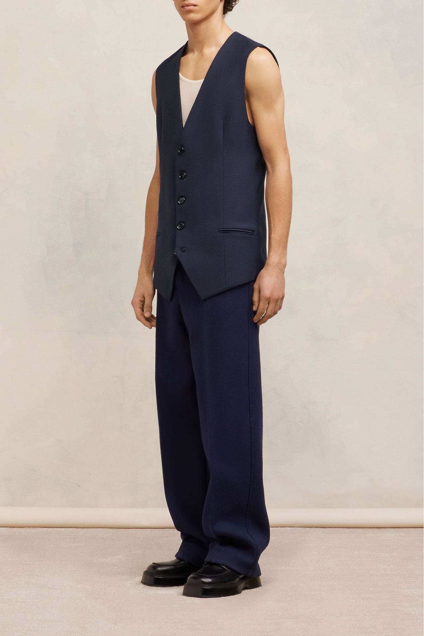 Gilet à poches passepoilées en laine - Night Blue