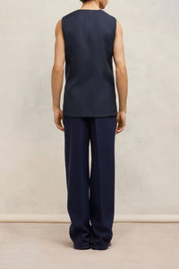 Gilet à poches passepoilées en laine - Night Blue