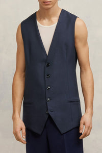 Gilet à poches passepoilées en laine - Night Blue