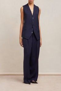 Gilet à poches passepoilées en laine - Night Blue