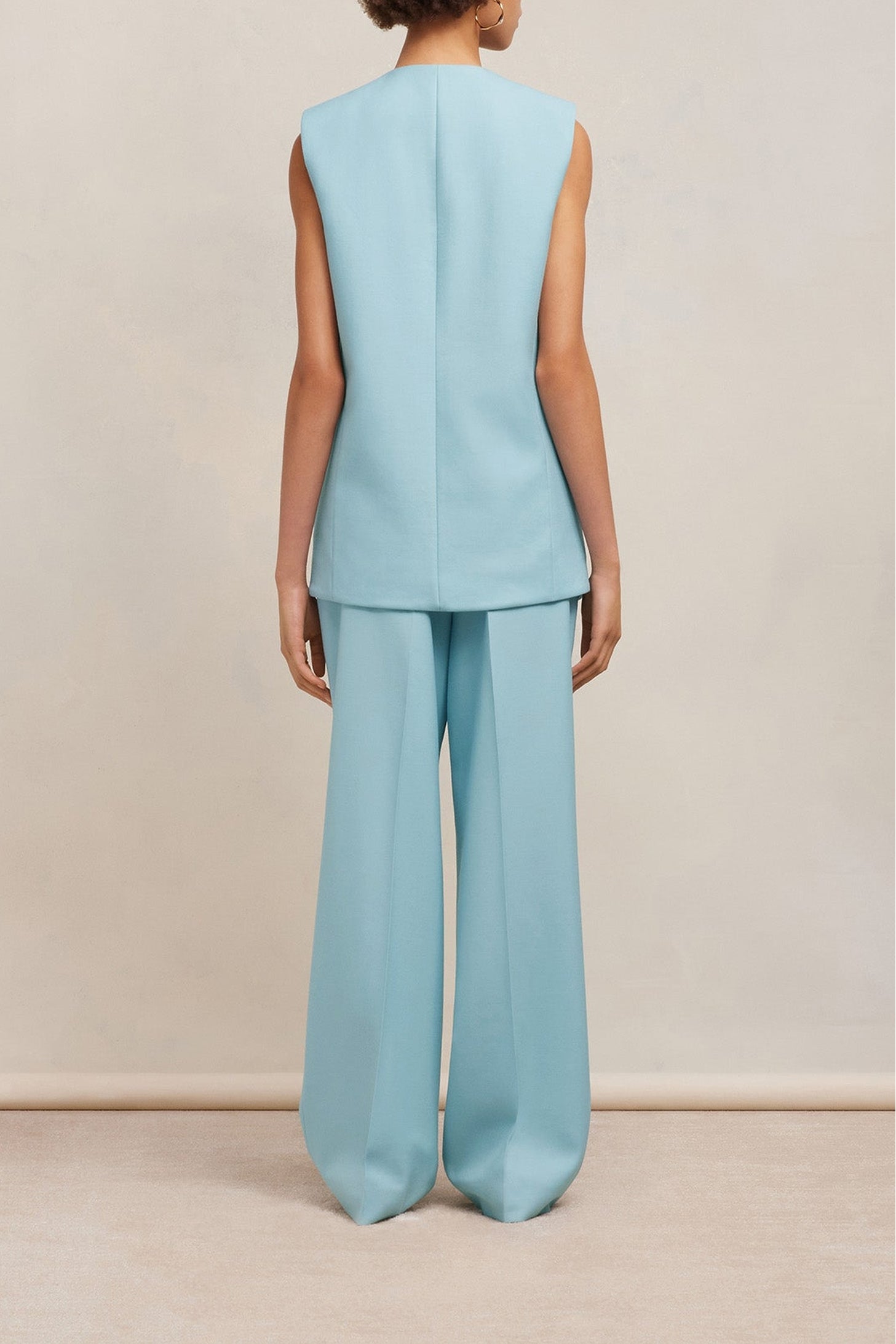 Gilet à poches passepoilées en laine - Aquamarine