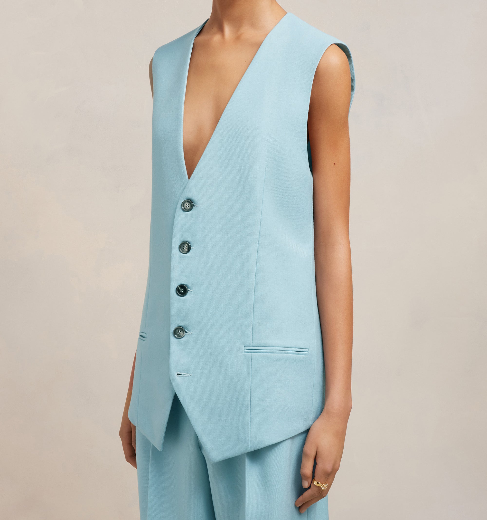 Gilet à poches passepoilées en laine - Aquamarine