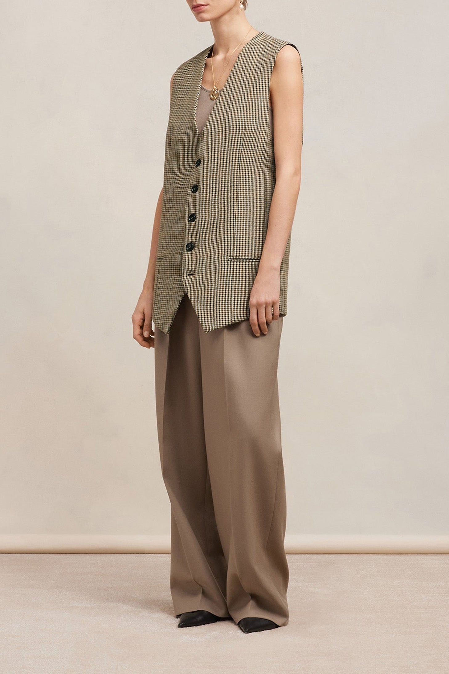 Gilet à poches passepoilées en laine - Champagne & Black