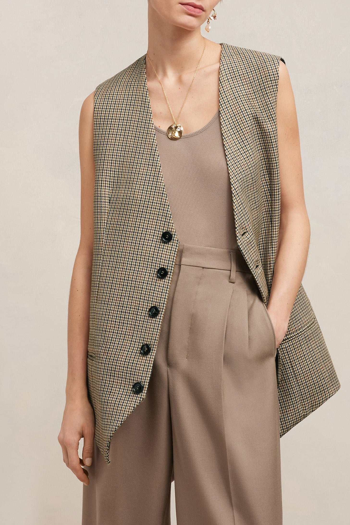 Gilet à poches passepoilées en laine - Champagne & Black