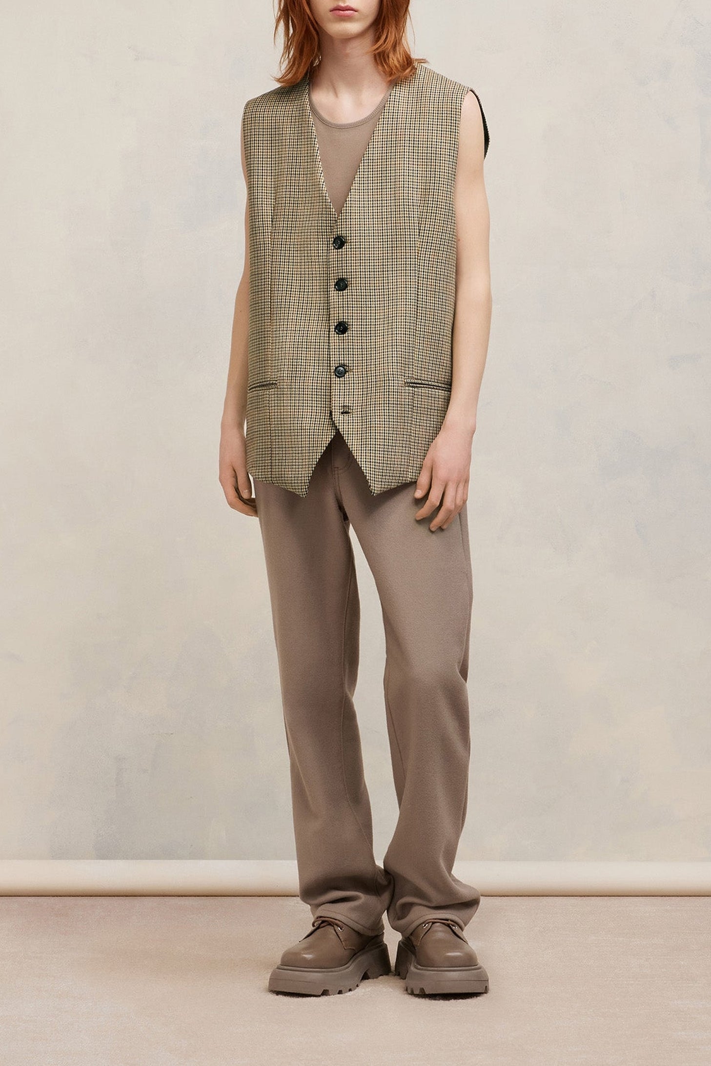 Gilet à poches passepoilées en laine - Champagne & Black