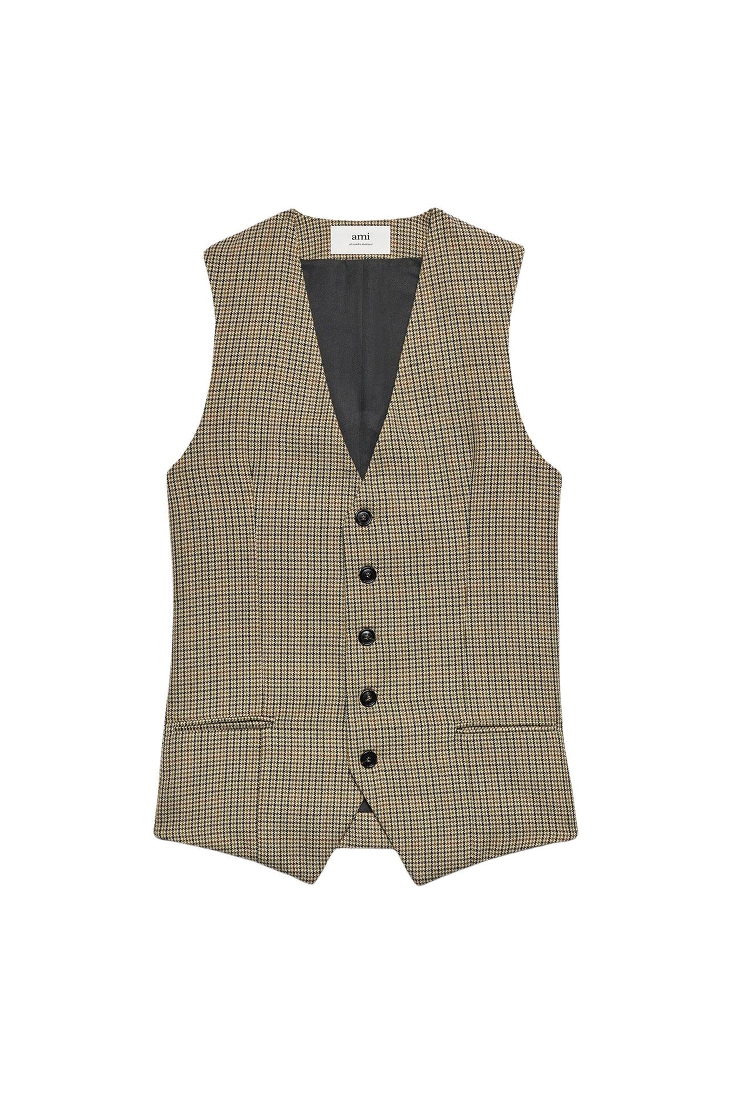 Gilet à poches passepoilées en laine - Champagne & Black