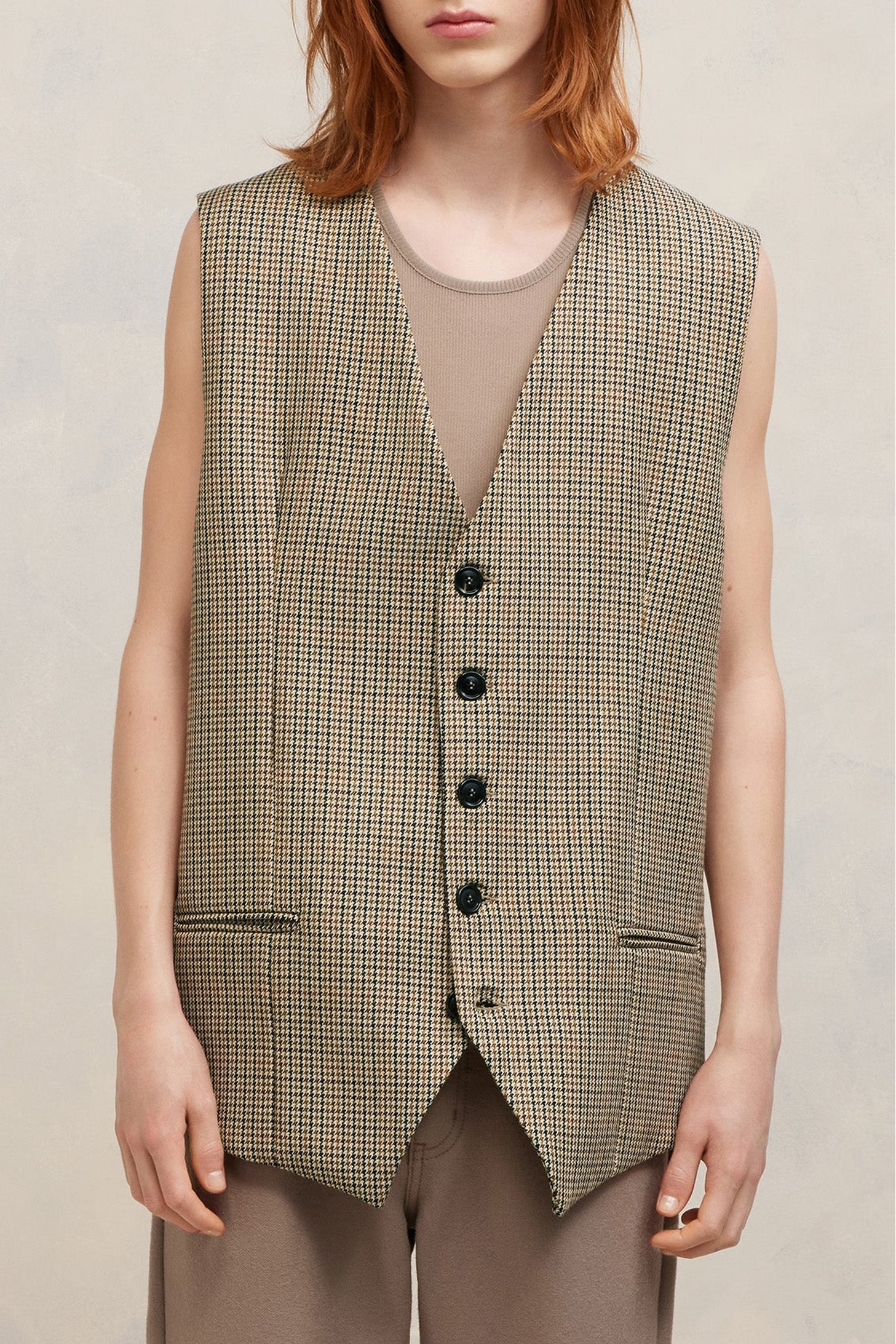 Gilet à poches passepoilées en laine - Champagne & Black