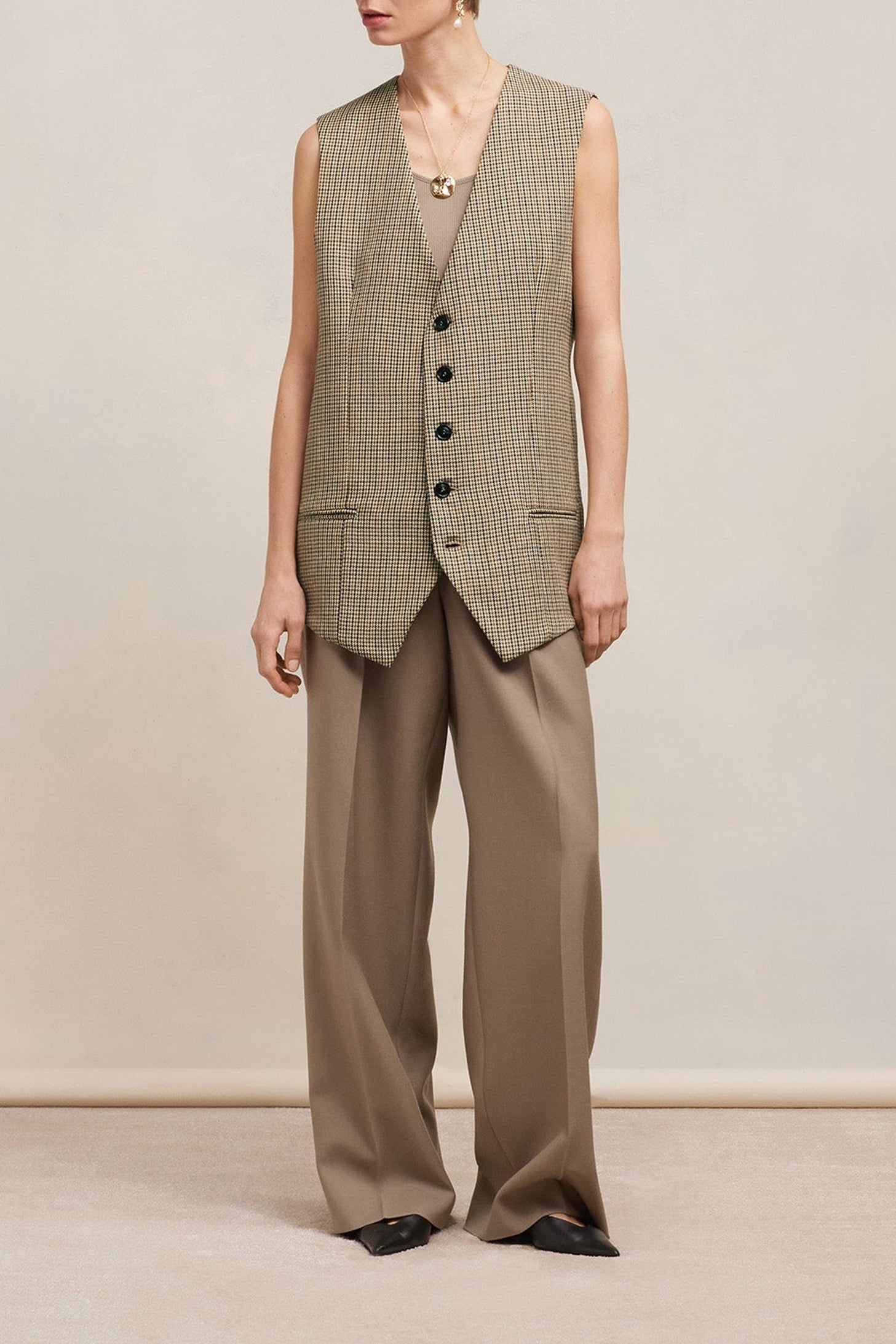 Gilet à poches passepoilées en laine - Champagne & Black