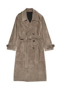 Trench oversize ceinturé en daim - Taupe