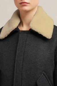 Bomber à col fourré amovible en laine - Heather Grey