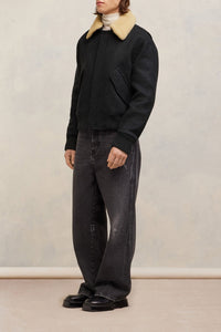 Bomber à col fourré amovible en laine - Heather Grey