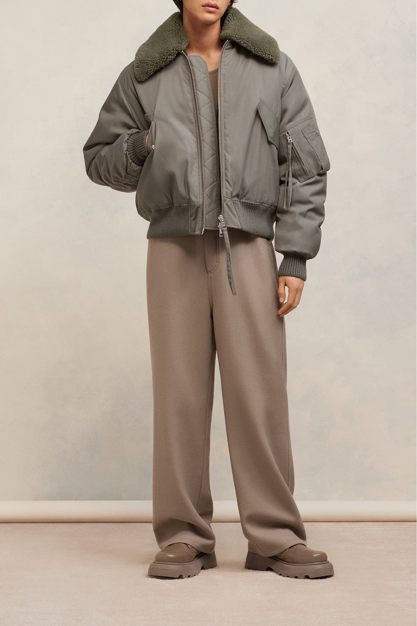 Bomber à col fourré amovible - Taupe
