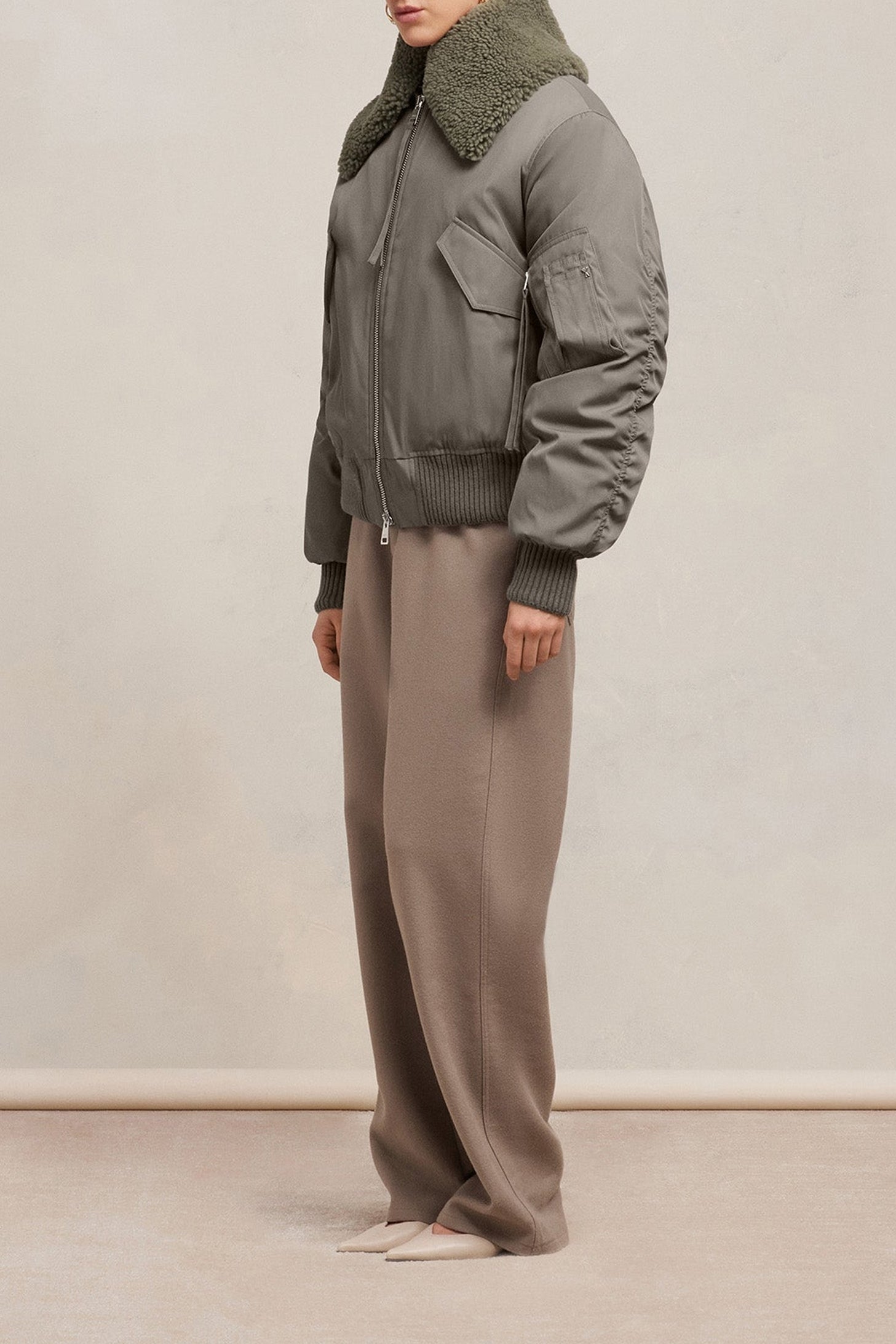 Bomber à col fourré amovible - Taupe