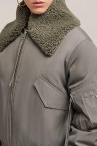 Bomber à col fourré amovible - Taupe