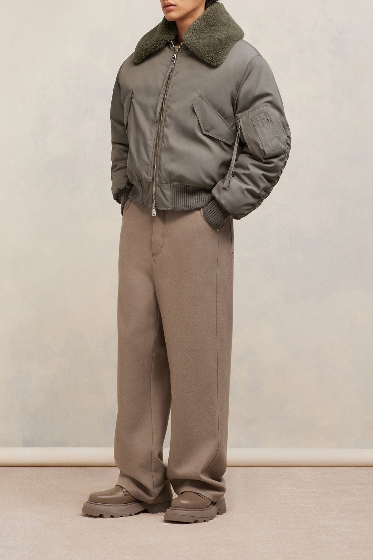 Bomber à col fourré amovible - Taupe