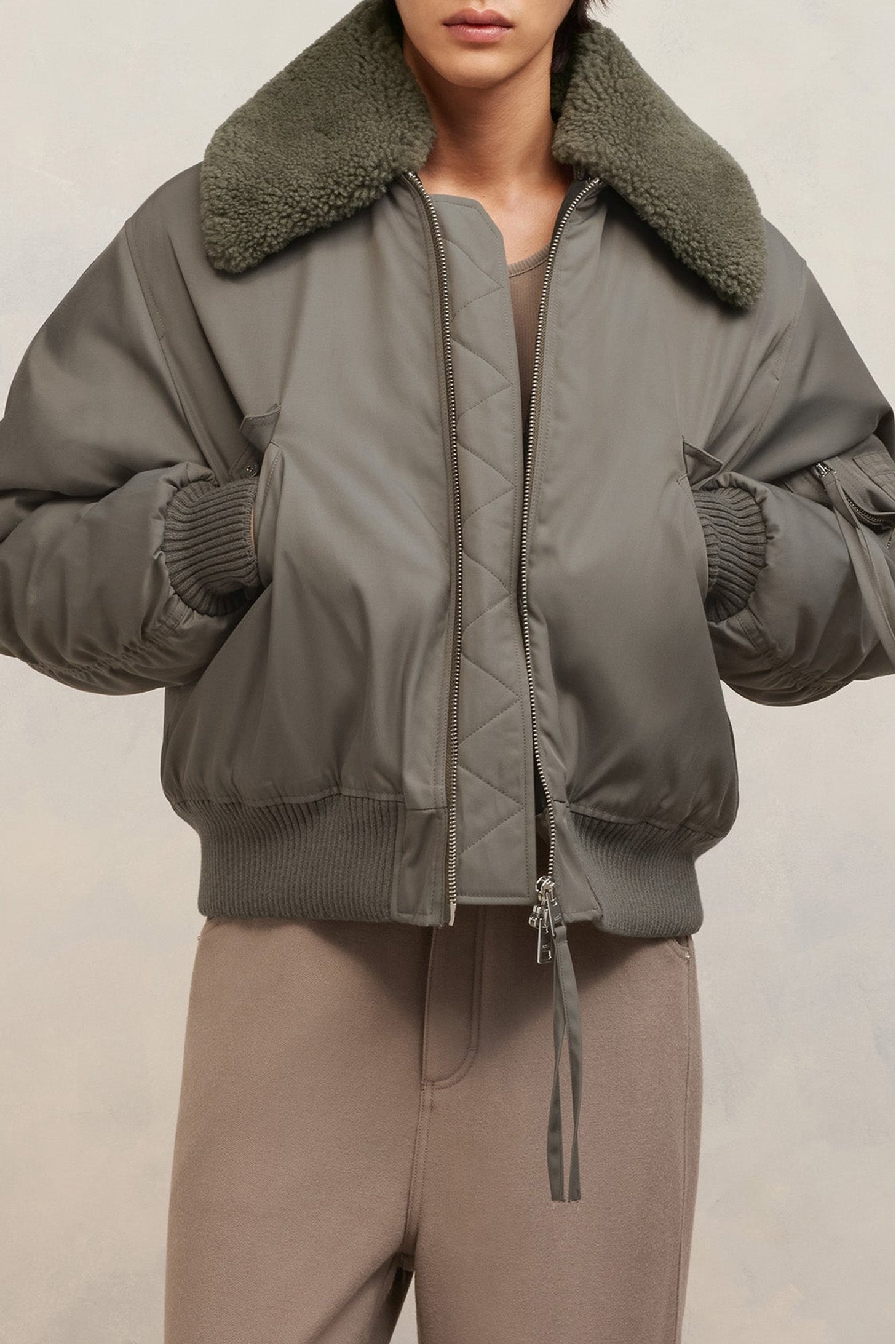 Bomber à col fourré amovible - Taupe