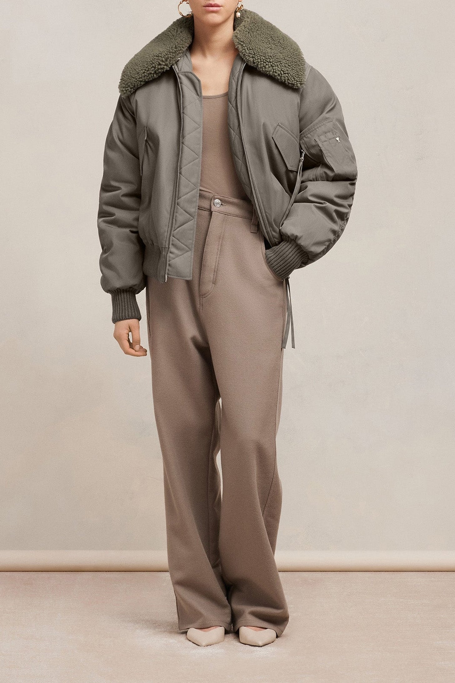 Bomber à col fourré amovible - Taupe