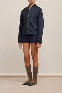 Bomber boxy à poches en daim - Night Blue