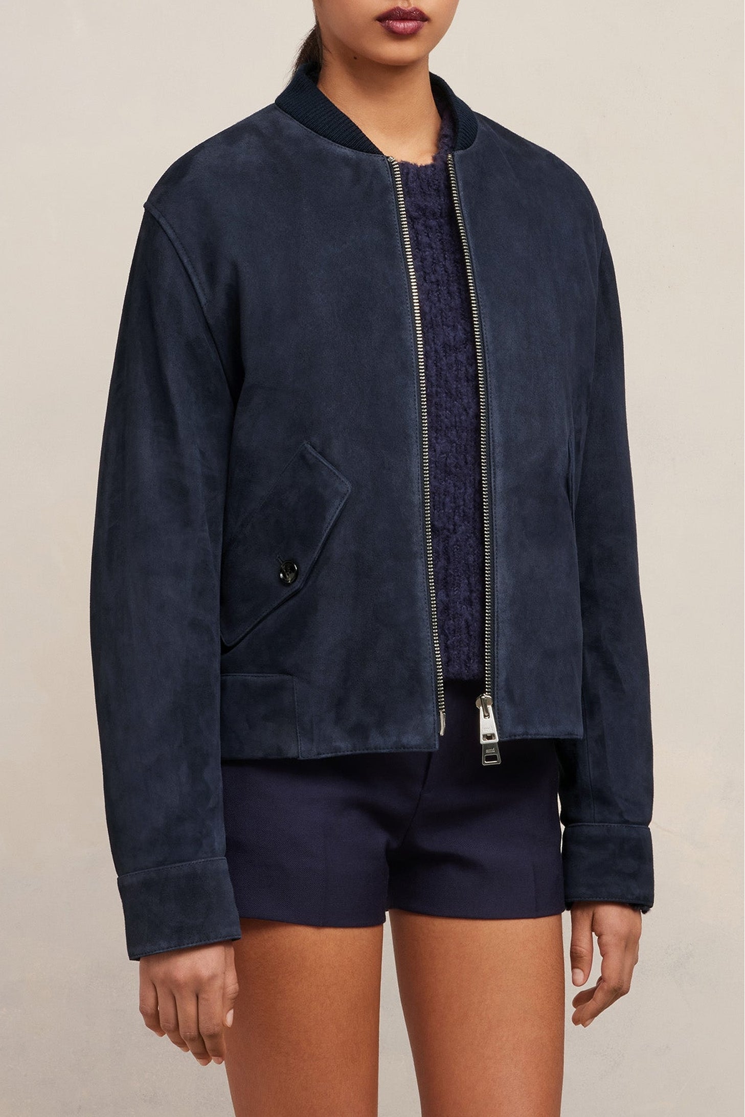 Bomber boxy à poches en daim - Night Blue