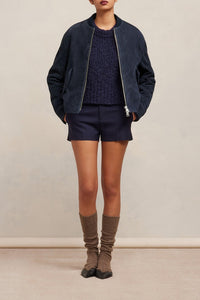 Bomber boxy à poches en daim - Night Blue