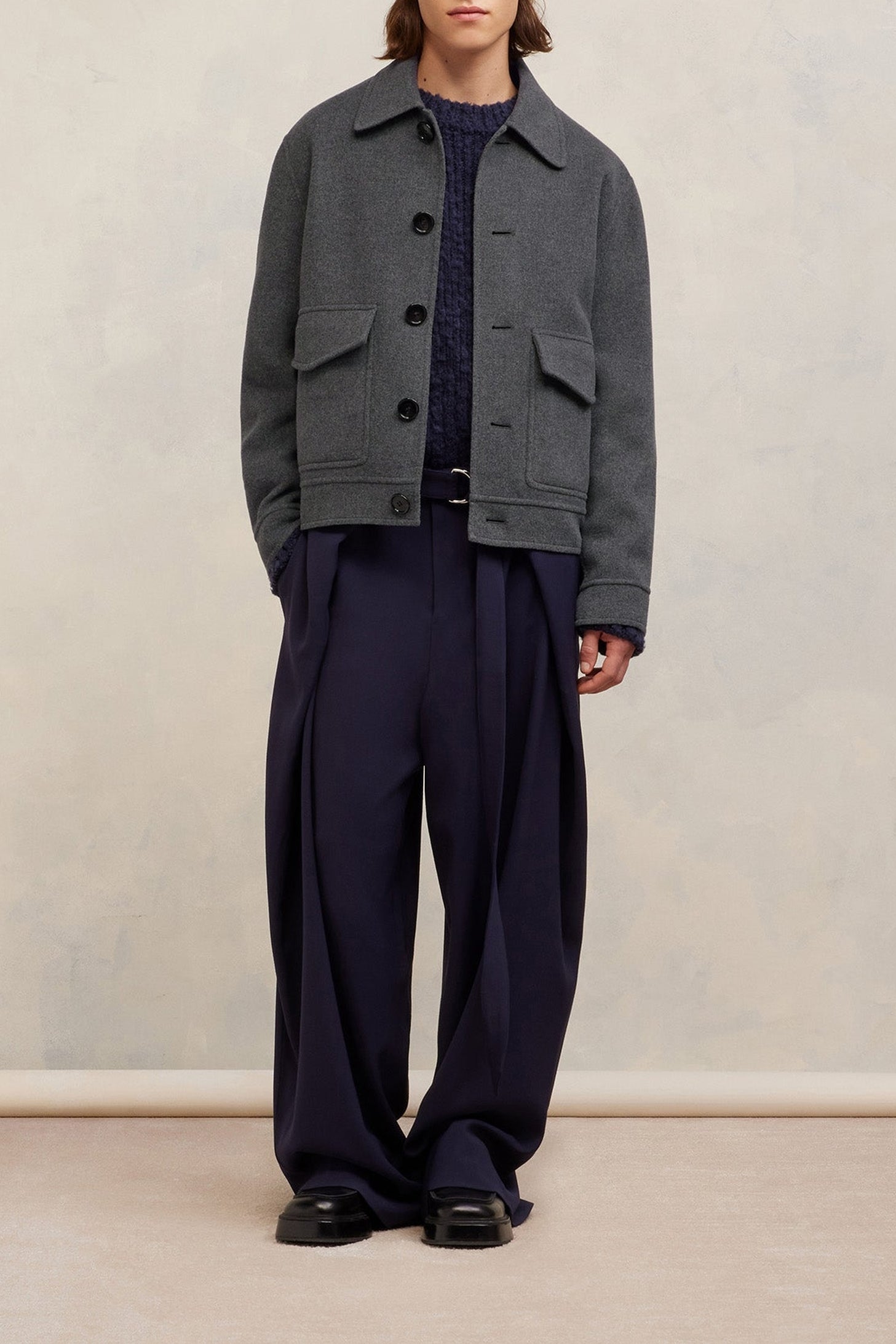 Veste boutonnée à poches en laine et cachemire - Heather Grey