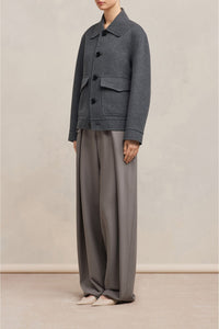Veste boutonnée à poches en laine et cachemire - Heather Grey
