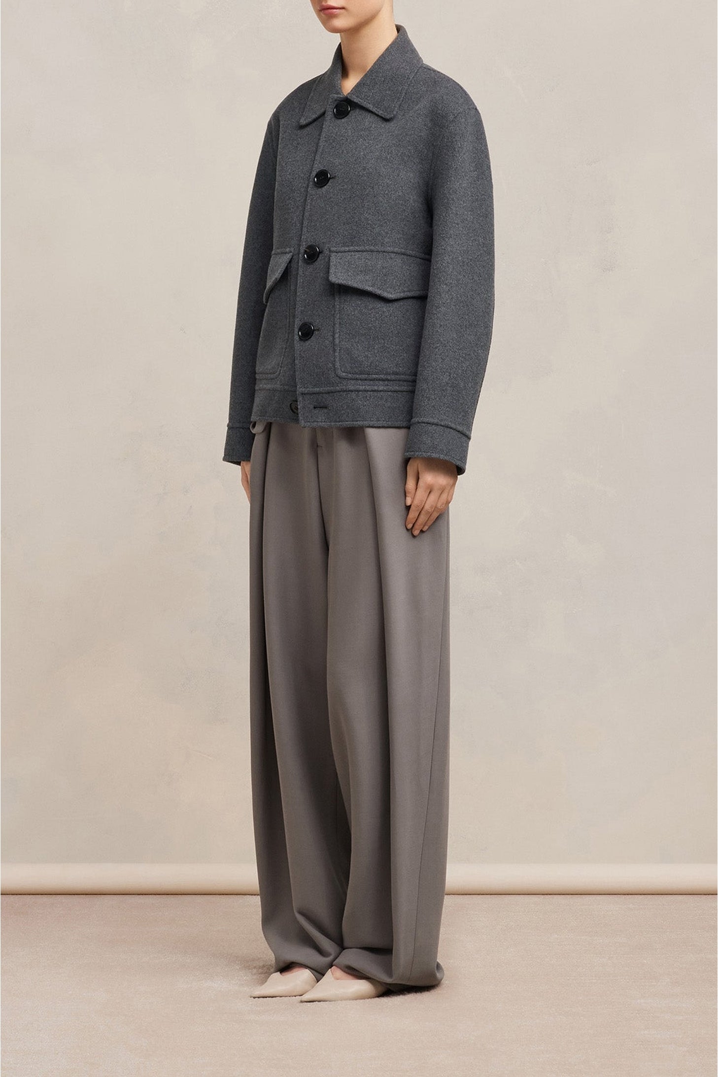 Veste boutonnée à poches en laine et cachemire - Heather Grey