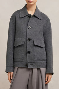 Veste boutonnée à poches en laine et cachemire - Heather Grey