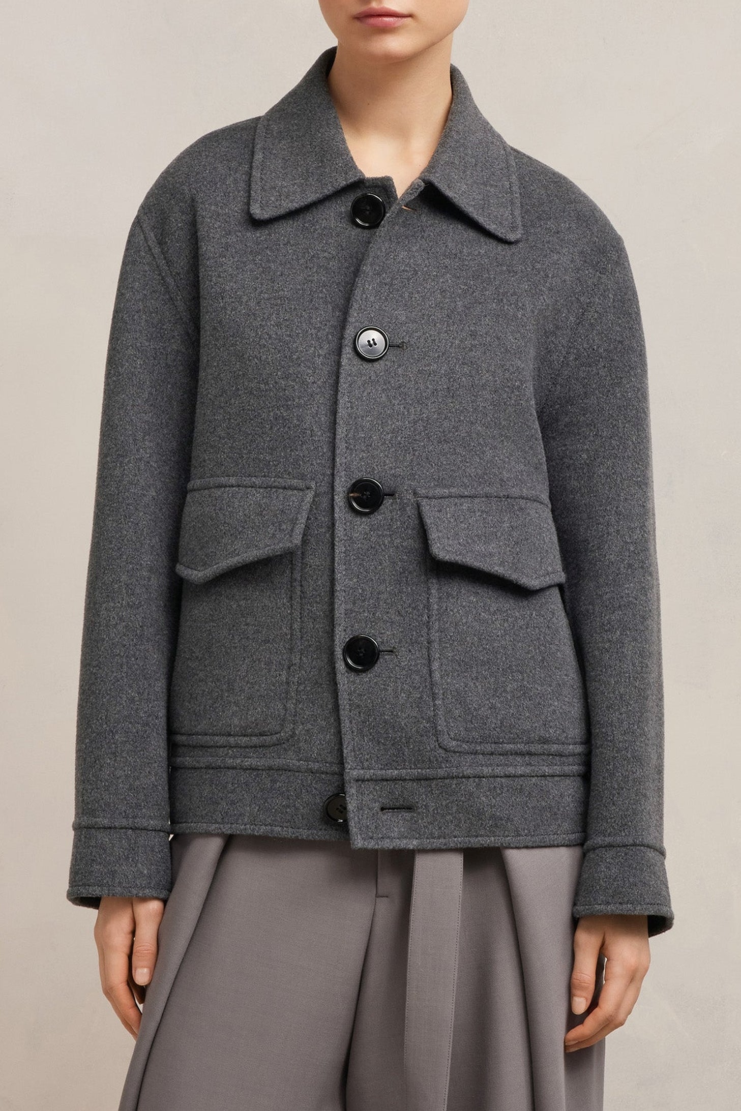 Veste boutonnée à poches en laine et cachemire - Heather Grey