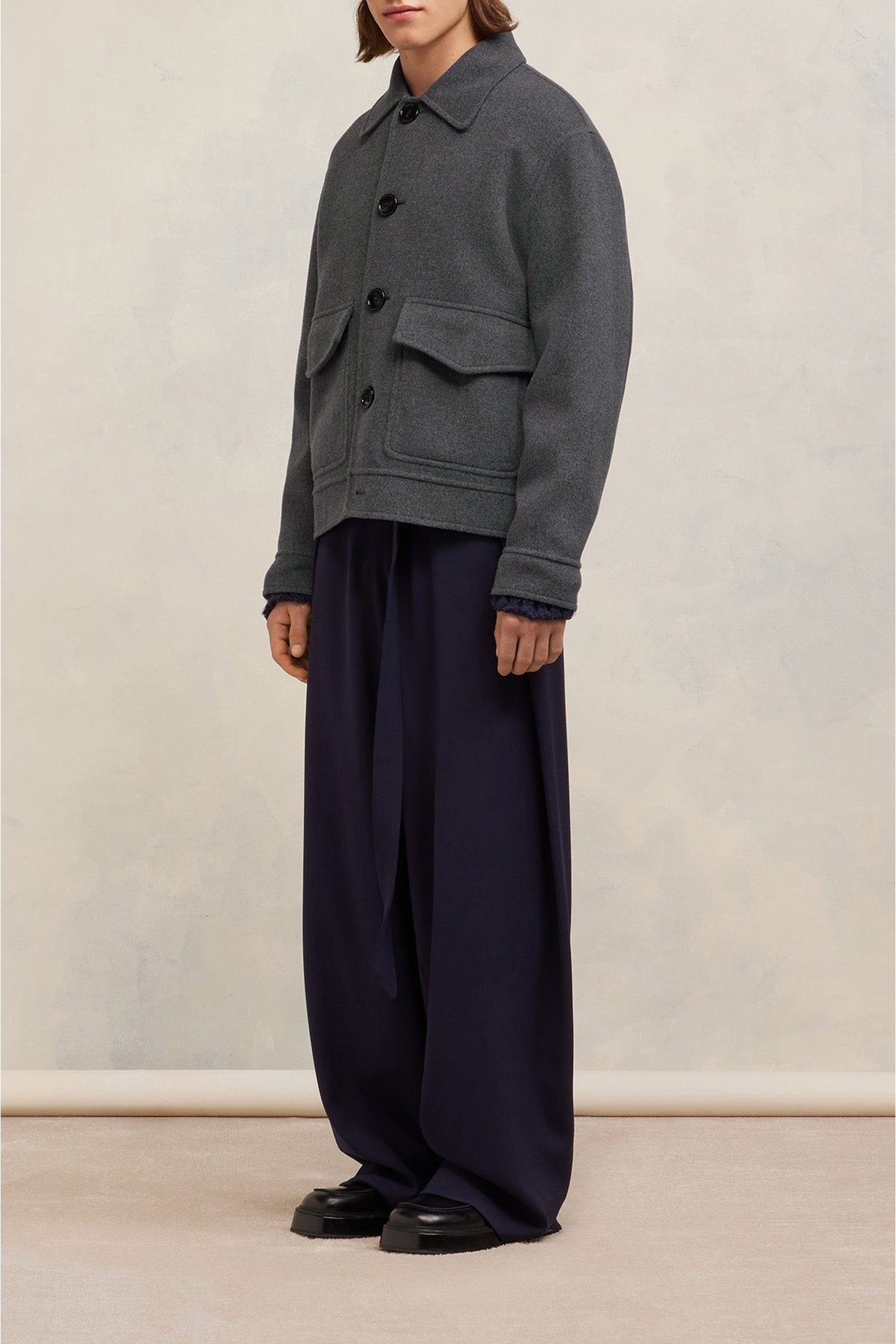 Veste boutonnée à poches en laine et cachemire - Heather Grey