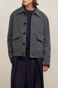 Veste boutonnée à poches en laine et cachemire - Heather Grey