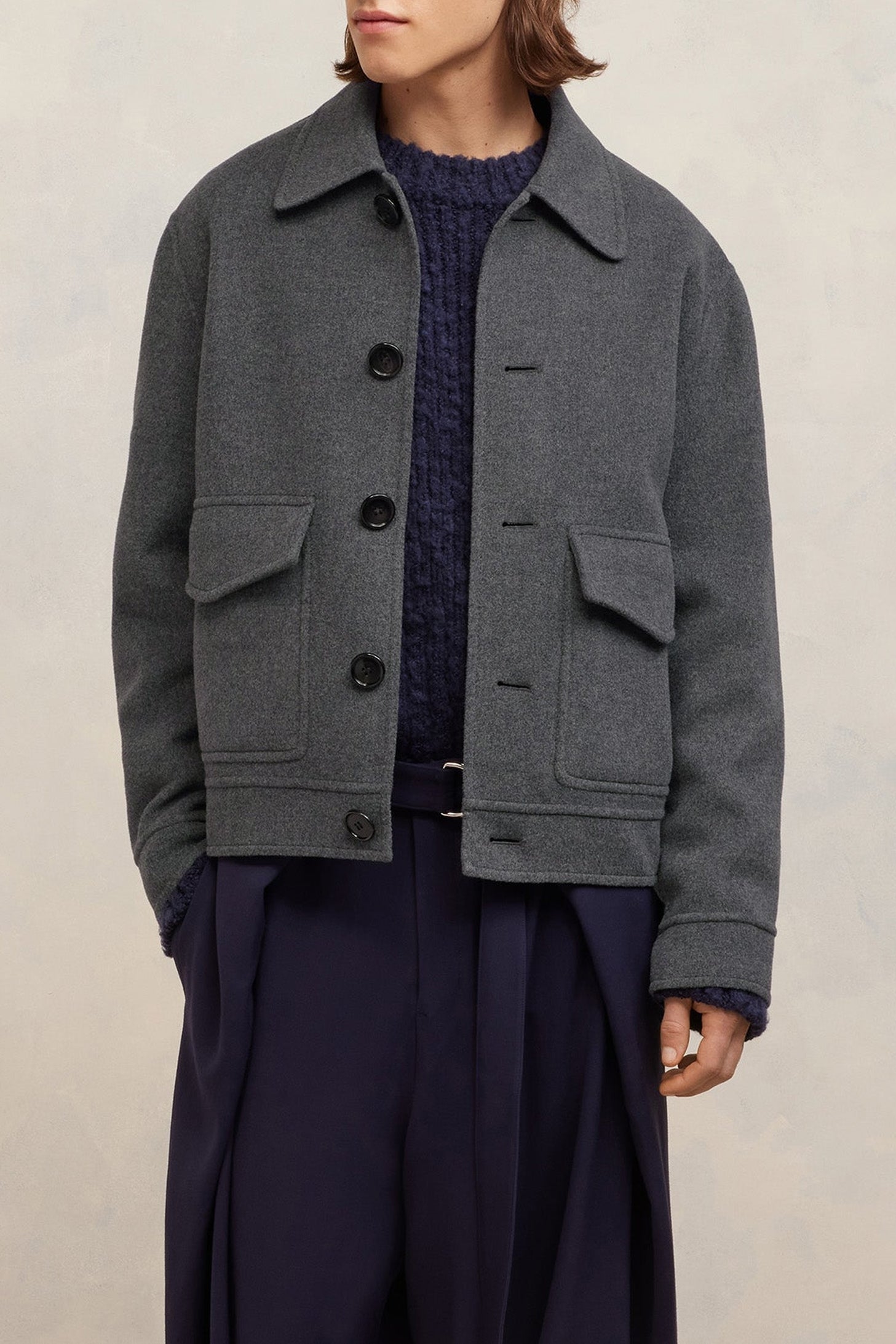Veste boutonnée à poches en laine et cachemire - Heather Grey