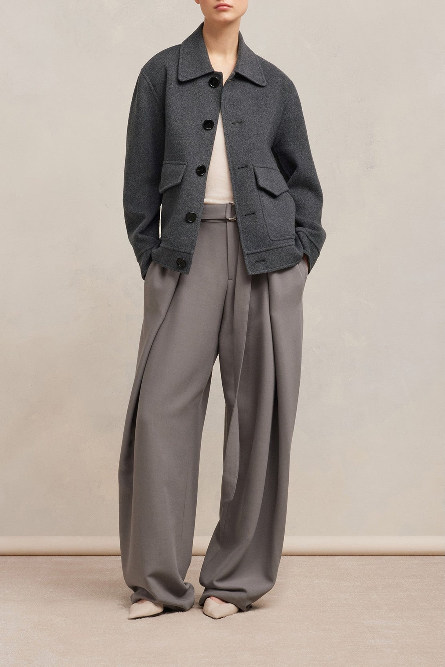 Veste boutonnée à poches en laine et cachemire - Heather Grey