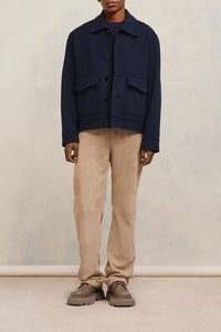 Veste boutonnée à poches en laine et cachemire - Night Blue