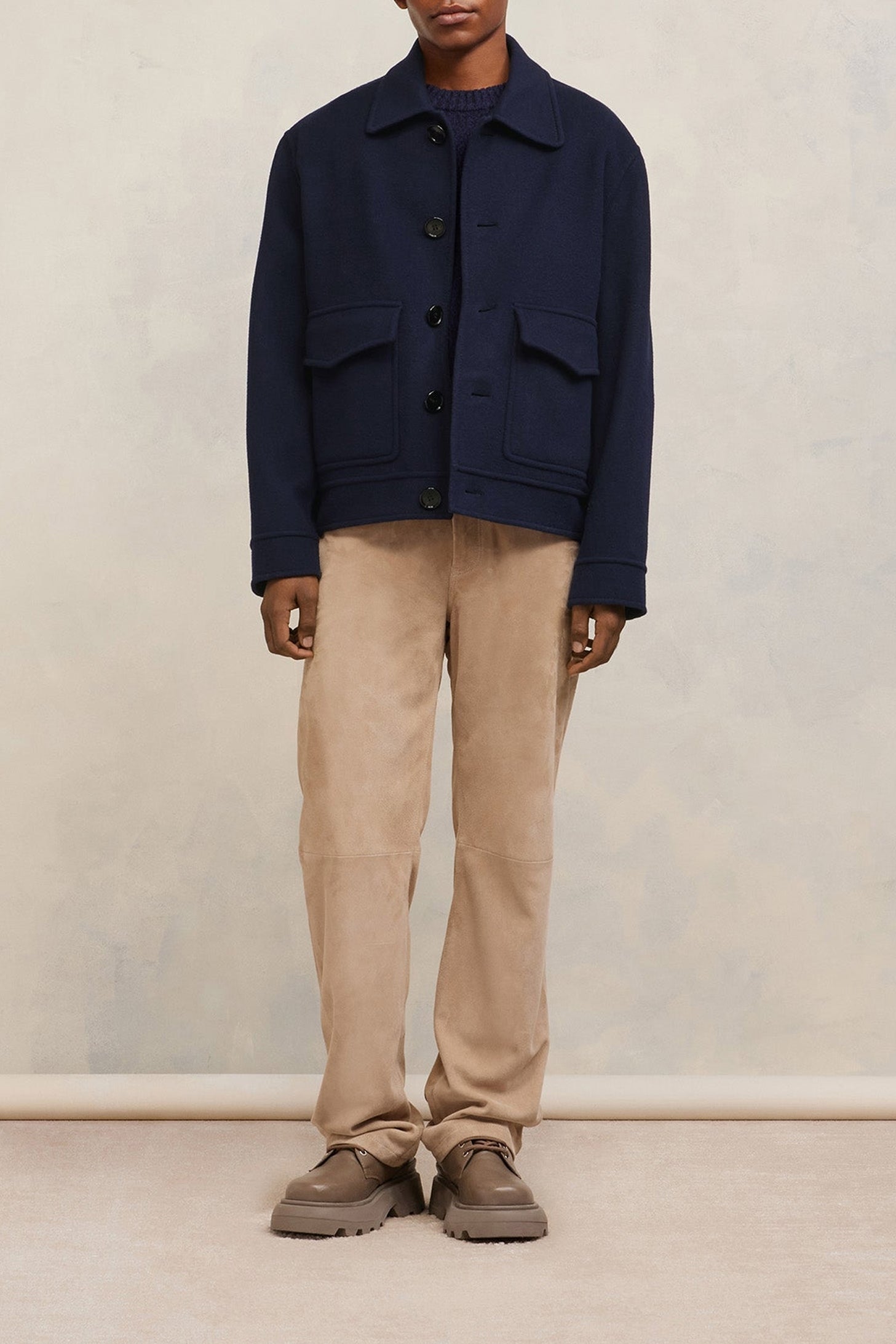 Veste boutonnée à poches en laine et cachemire - Night Blue