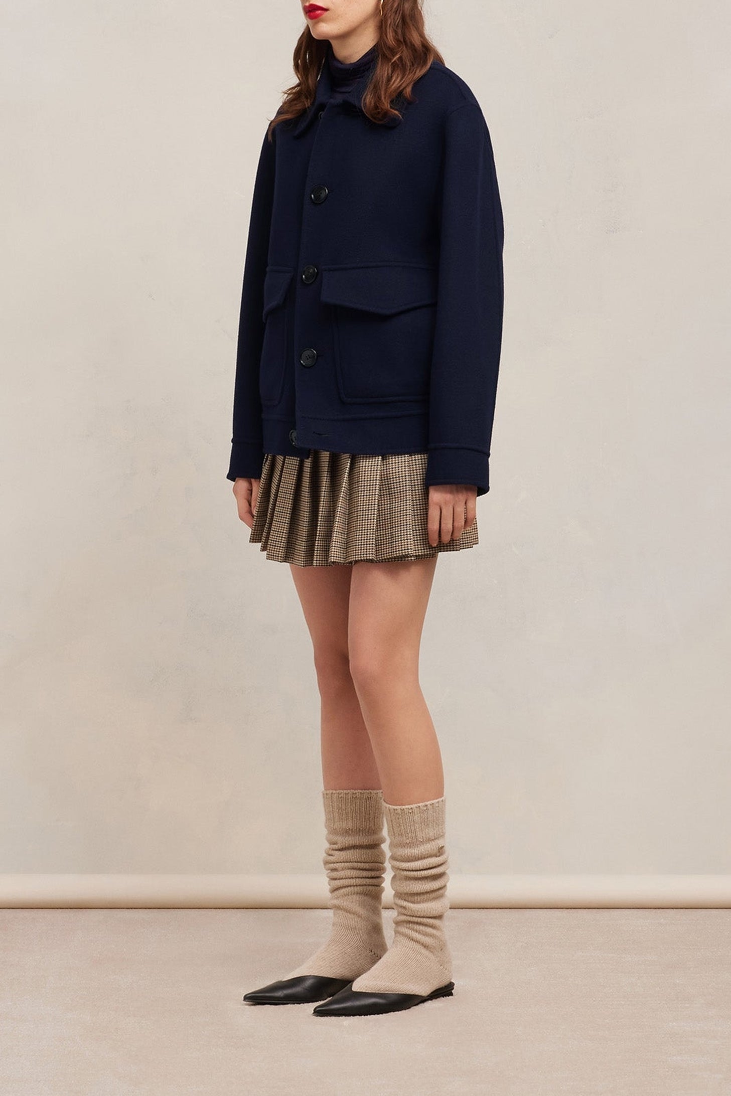 Veste boutonnée à poches en laine et cachemire - Night Blue