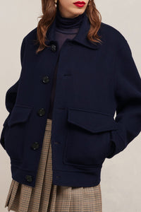 Veste boutonnée à poches en laine et cachemire - Night Blue