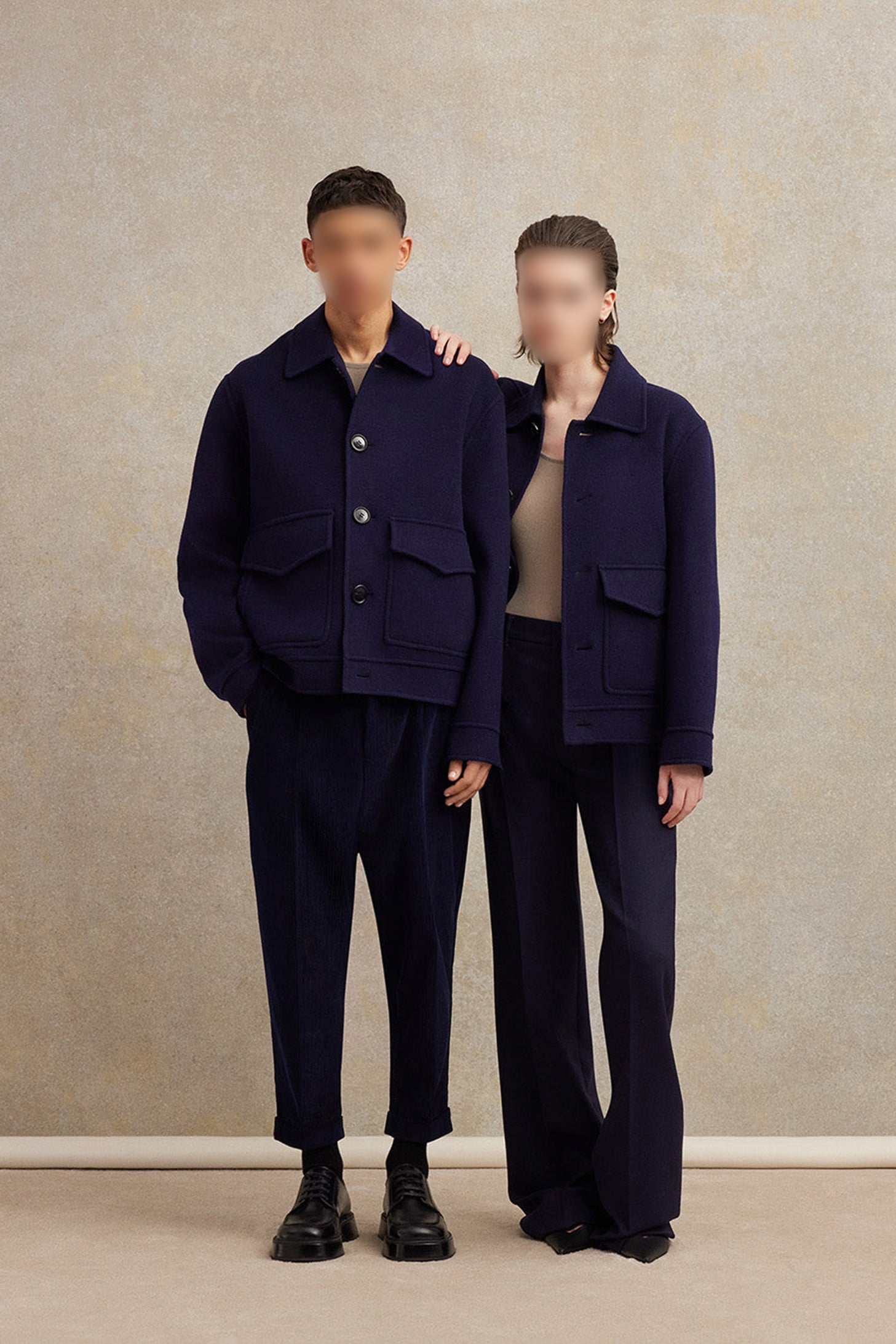 Veste boutonnée à poches en laine et cachemire - Night Blue