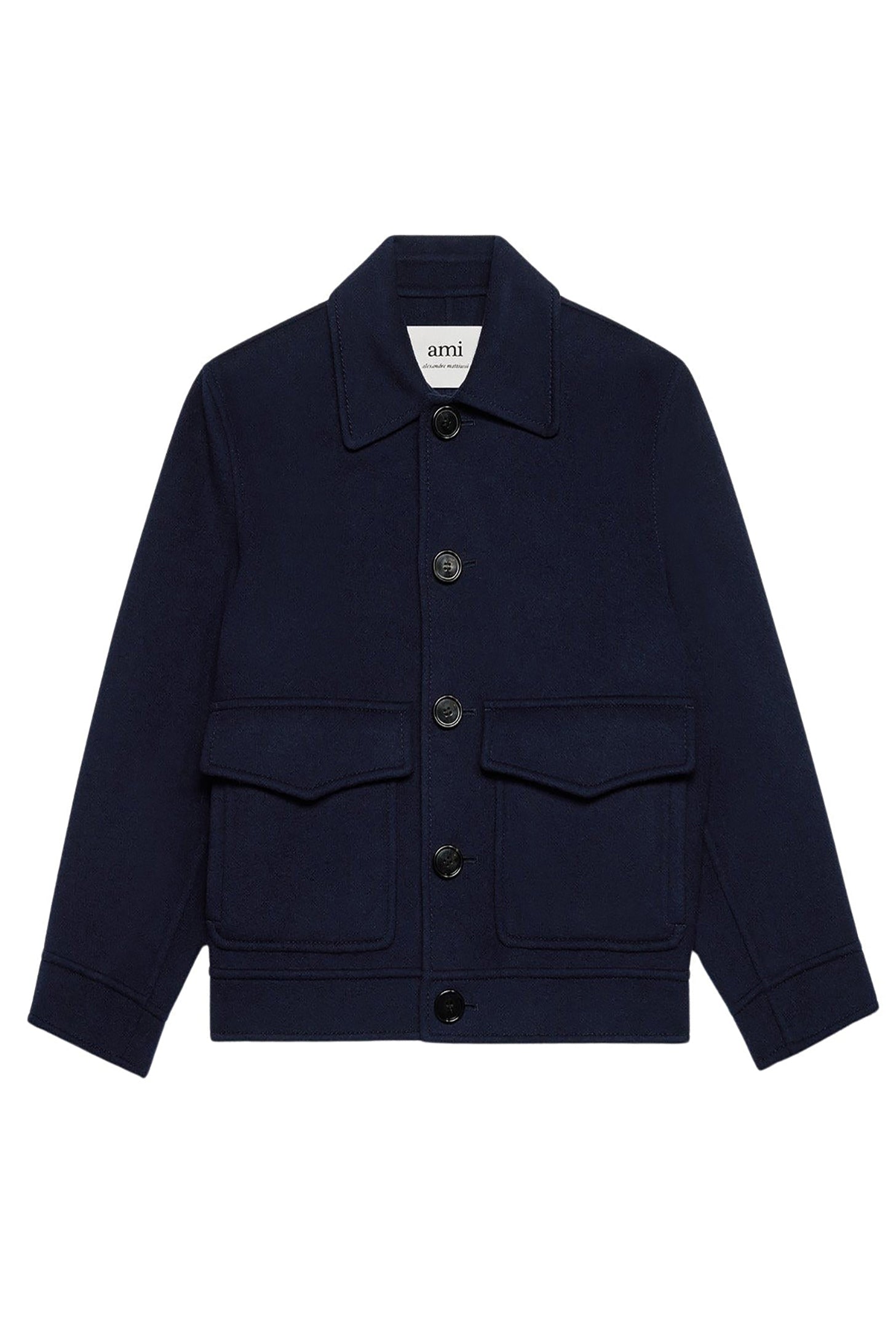 Veste boutonnée à poches en laine et cachemire - Night Blue